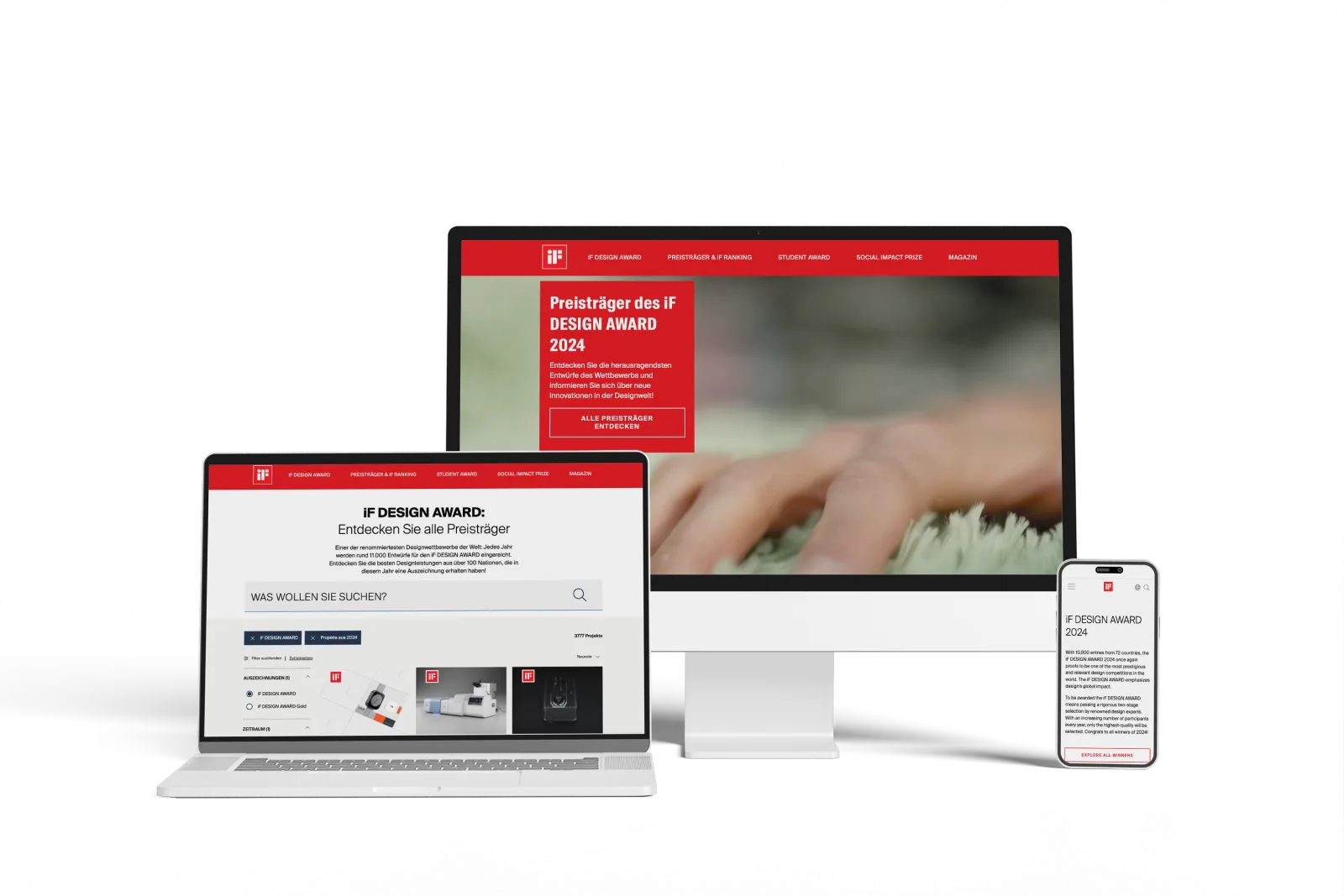 iF-Design-Plattform auf Desktop, Laptop und Smartphone